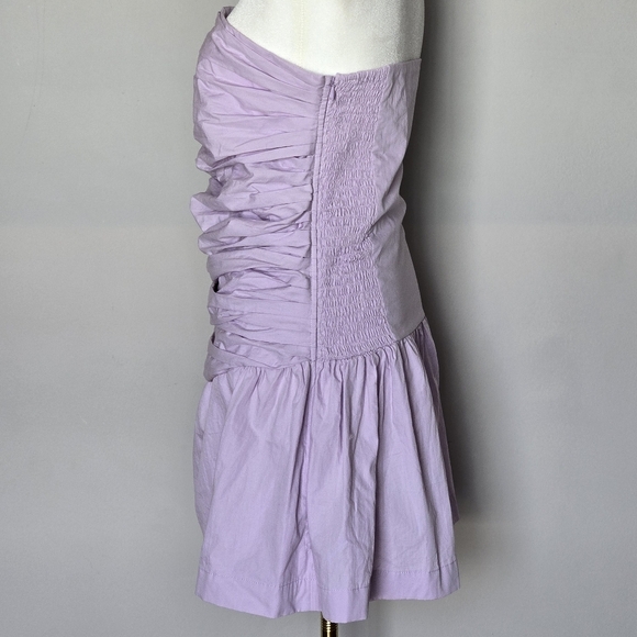 S/W/F Drop Waist Ruched Sleeveless Strapless Torso Lavender Mini Dress - Picture 4 of 9